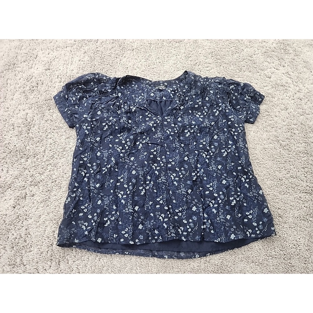 Current Air Blouse Womens S Navy Blue Floral Puff Sleeve V-Neck Flowy Boho Top